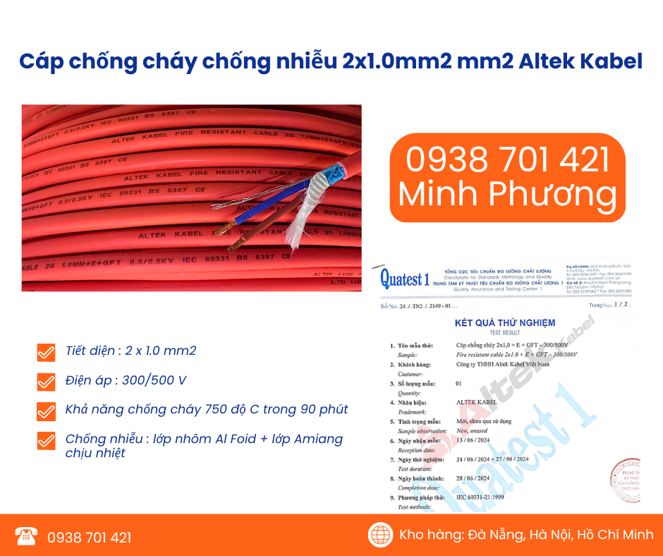 Cáp chống cháy chống nhiễu Altek Kabel 2x1.0 mm2 chính hãng Đà Nẵng, Huế, Bình Đ